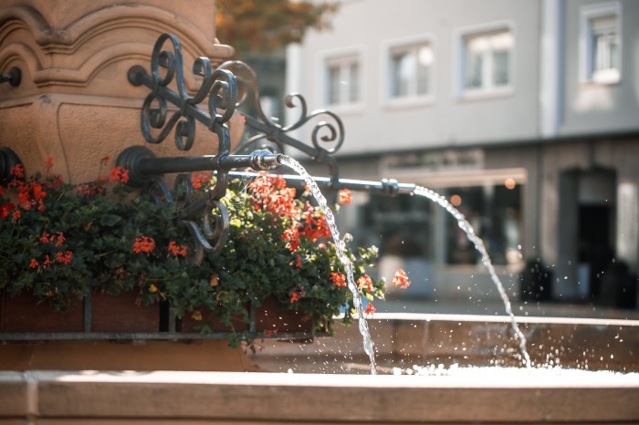 Wasser fließt aus dem Marktplatzbrunnen. 